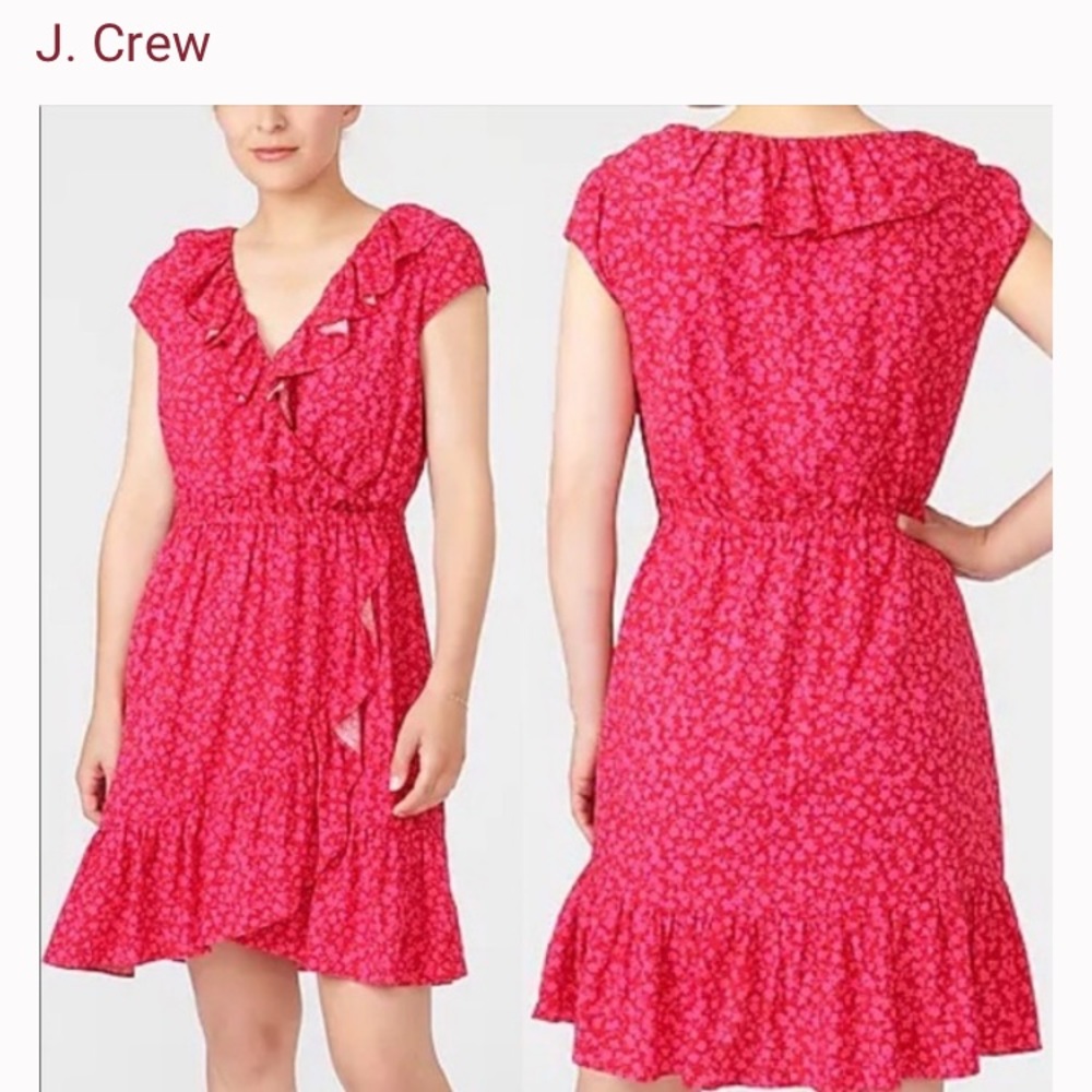 J Crew Red/Fuchsia Ruffled Dress NWT